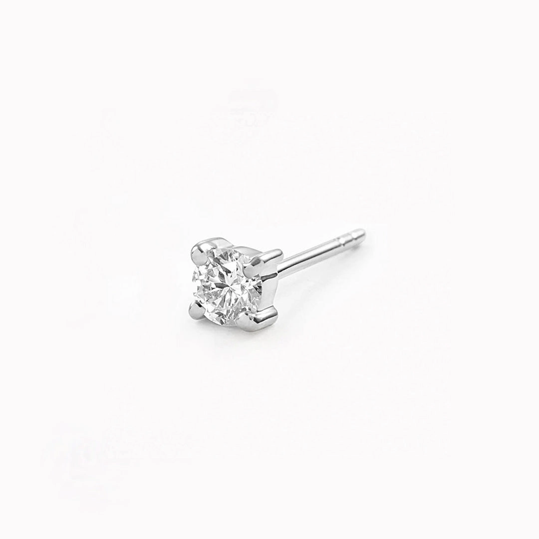 14k White Gold Diamond Stud Earring 3mm - Aria (Single) Sparkle Boost Date Ready