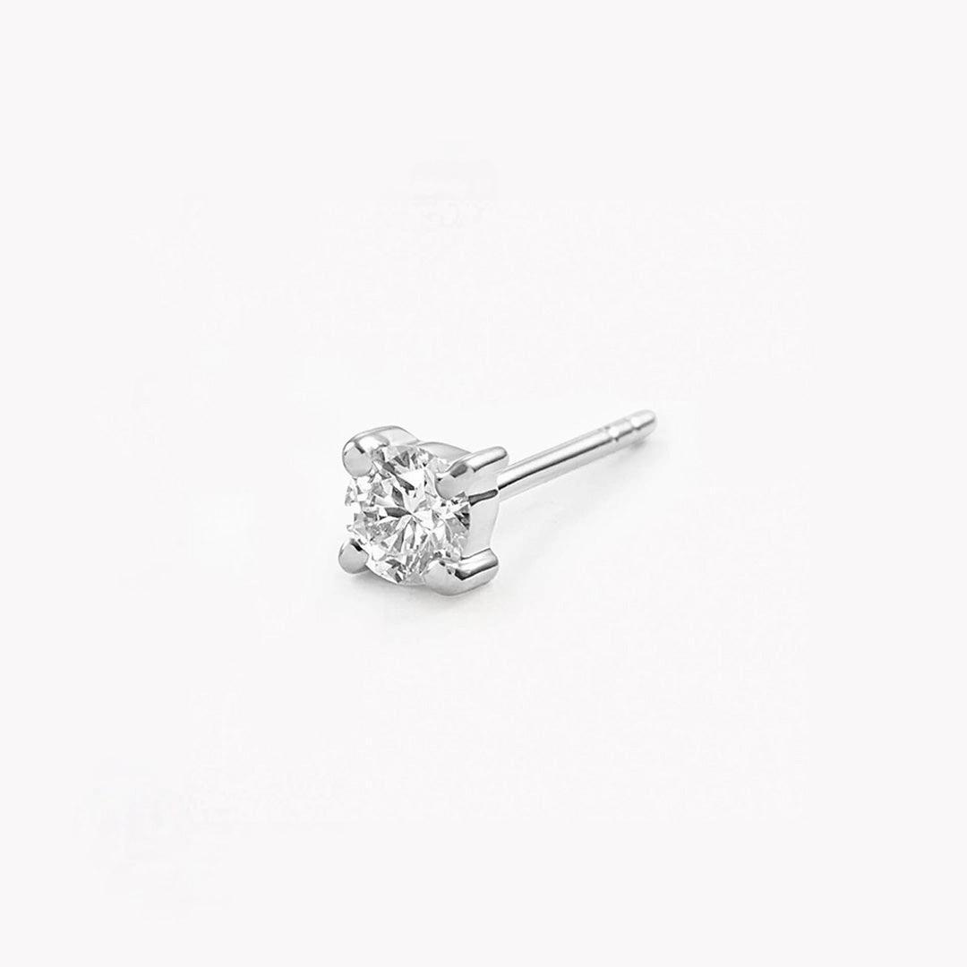 Graceful Lines 14k White Gold Diamond Stud Earring 3mm - Aria (Single)