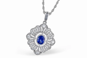 Ethnic Jewelry 14K White Gold Filigree Blue Sapphire and Diamond Necklace