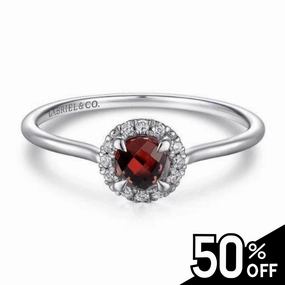 Pretty Accent Glamorous touch 14K White Gold Garnet and Diamond Halo Promise Ring