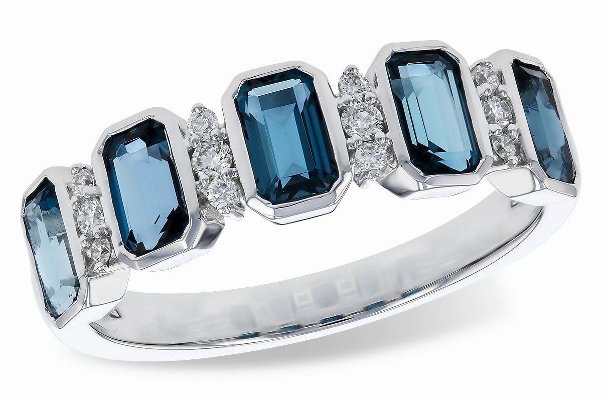 14K White Gold London Blue Topaz and Diamond Fashion Ring Classic Appearance New Age