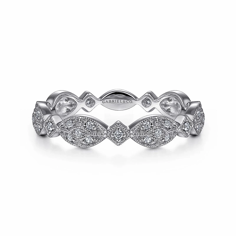 daily accessory Balanced Form 14K White Gold Marquise Station Cluster Diamond Stackable Ring