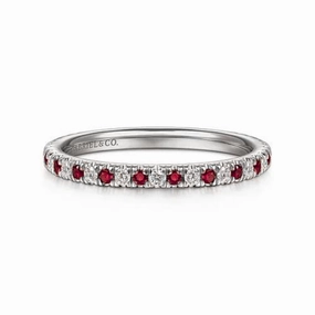 Comfort Mood Daily Favorite 14K White Gold Thin Stackable Ruby and Diamond Ring