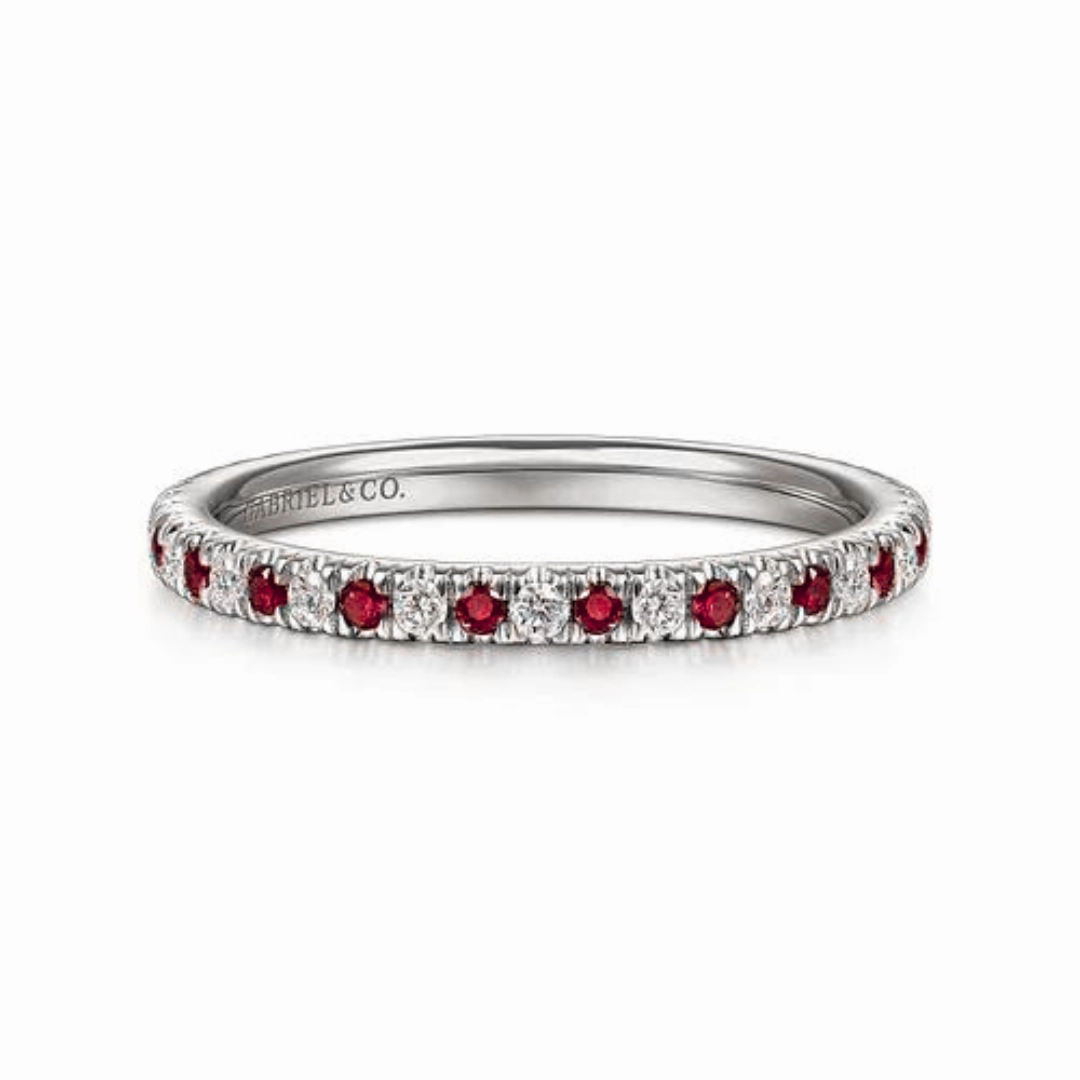 Comfort Mood Daily Favorite 14K White Gold Thin Stackable Ruby and Diamond Ring