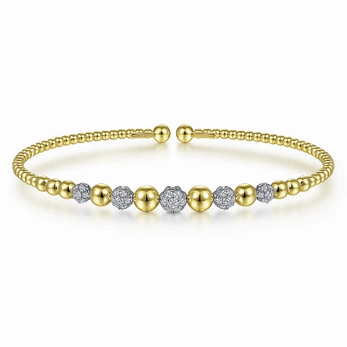 Polished Highlight 14K White-Yellow Gold Bujukan Diamond Cuff Bracelet