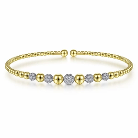 Polished Highlight 14K White-Yellow Gold Bujukan Diamond Cuff Bracelet