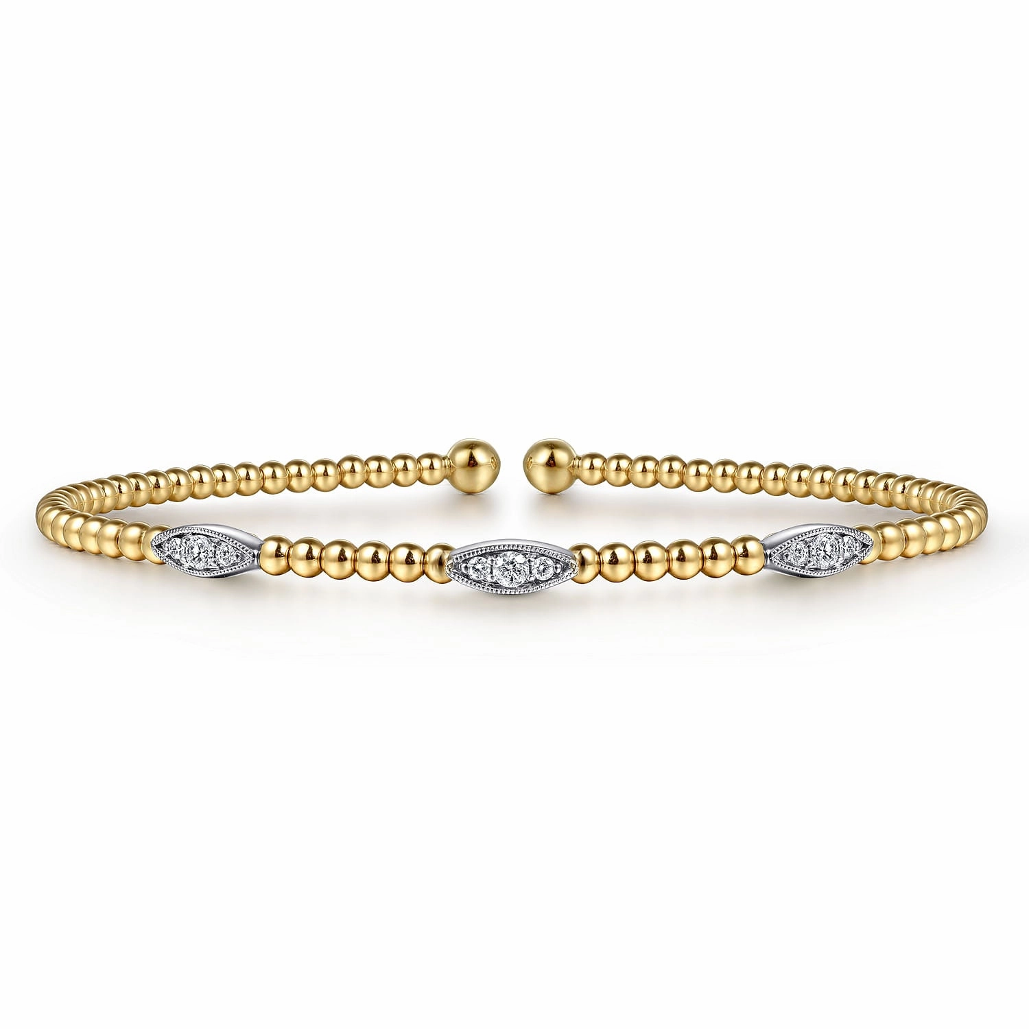 Just Seen Multinational Design 14K White-Yellow Gold Bujukan Diamond Marquise Stations Bangle