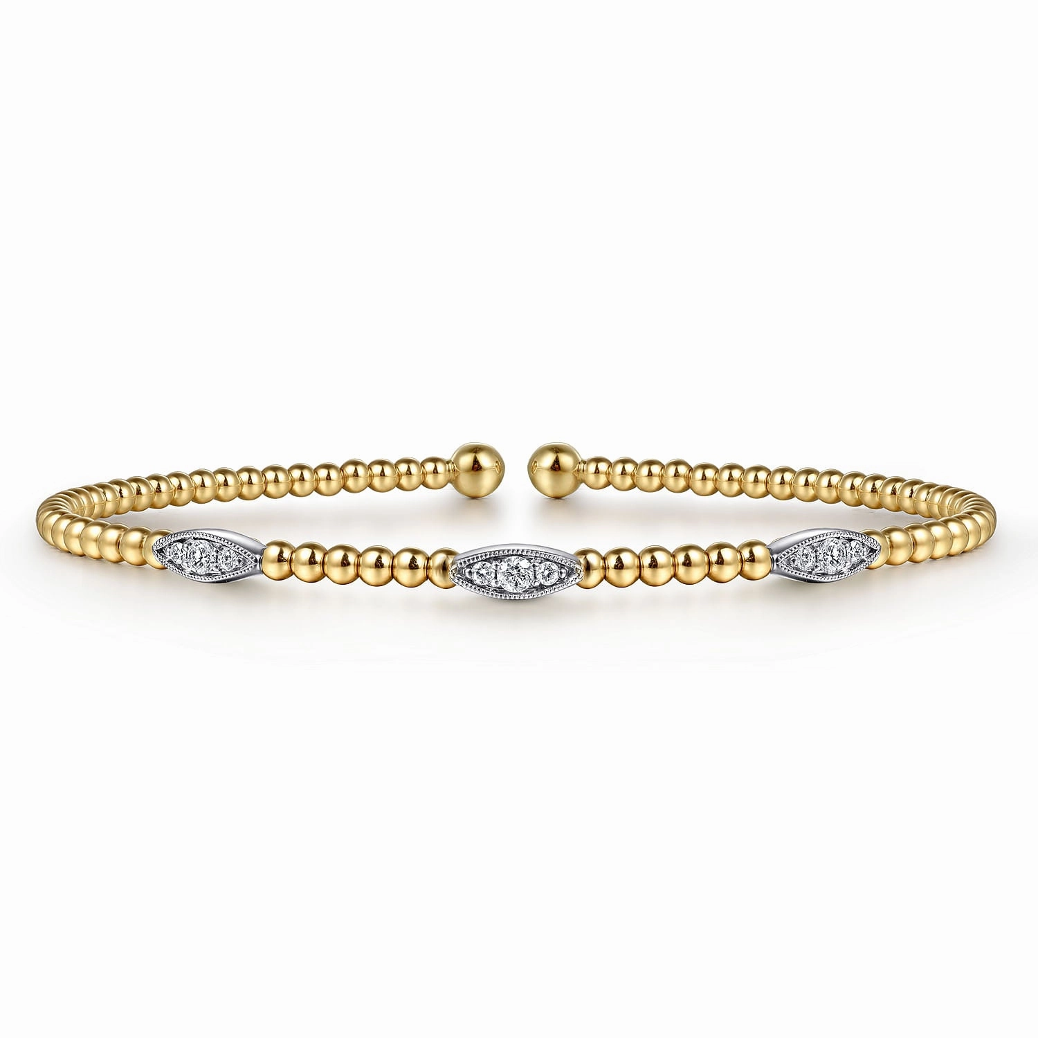Timeless Sparkle Luxe Essentials 14K White-Yellow Gold Bujukan Diamond Marquise Stations Bangle