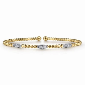 Flawless Cut 14K White-Yellow Gold Bujukan Diamond Marquise Stations Bangle