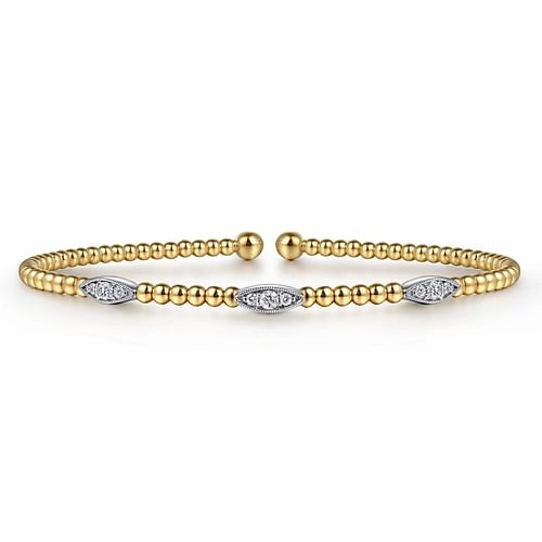 Flawless Cut 14K White-Yellow Gold Bujukan Diamond Marquise Stations Bangle