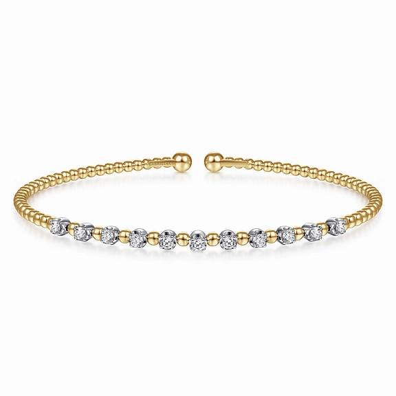 Romantic Edge Refined Choice 14K White-Yellow Gold Bujukan Diamond Split Bangle