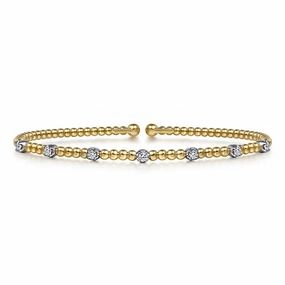Radiant Accent Signature Highlight 14K White-Yellow Gold Bujukan Diamond Stations Bangle