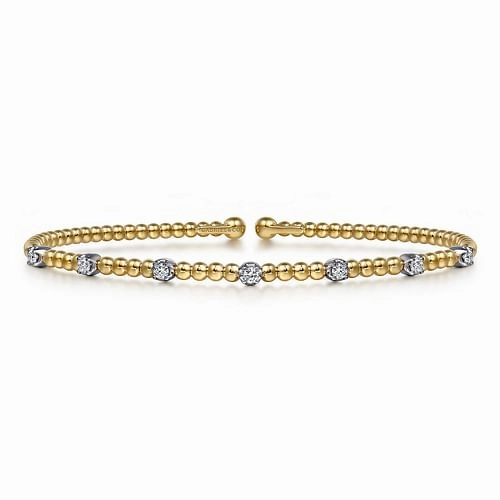 Radiant Accent Signature Highlight 14K White-Yellow Gold Bujukan Diamond Stations Bangle