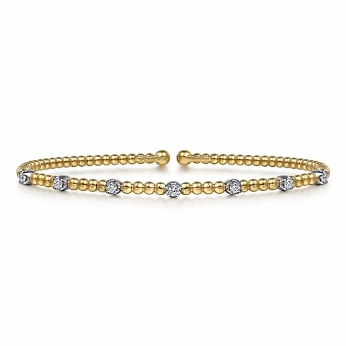 Graceful Motion 14K White-Yellow Gold Bujukan Diamond Stations Bangle
