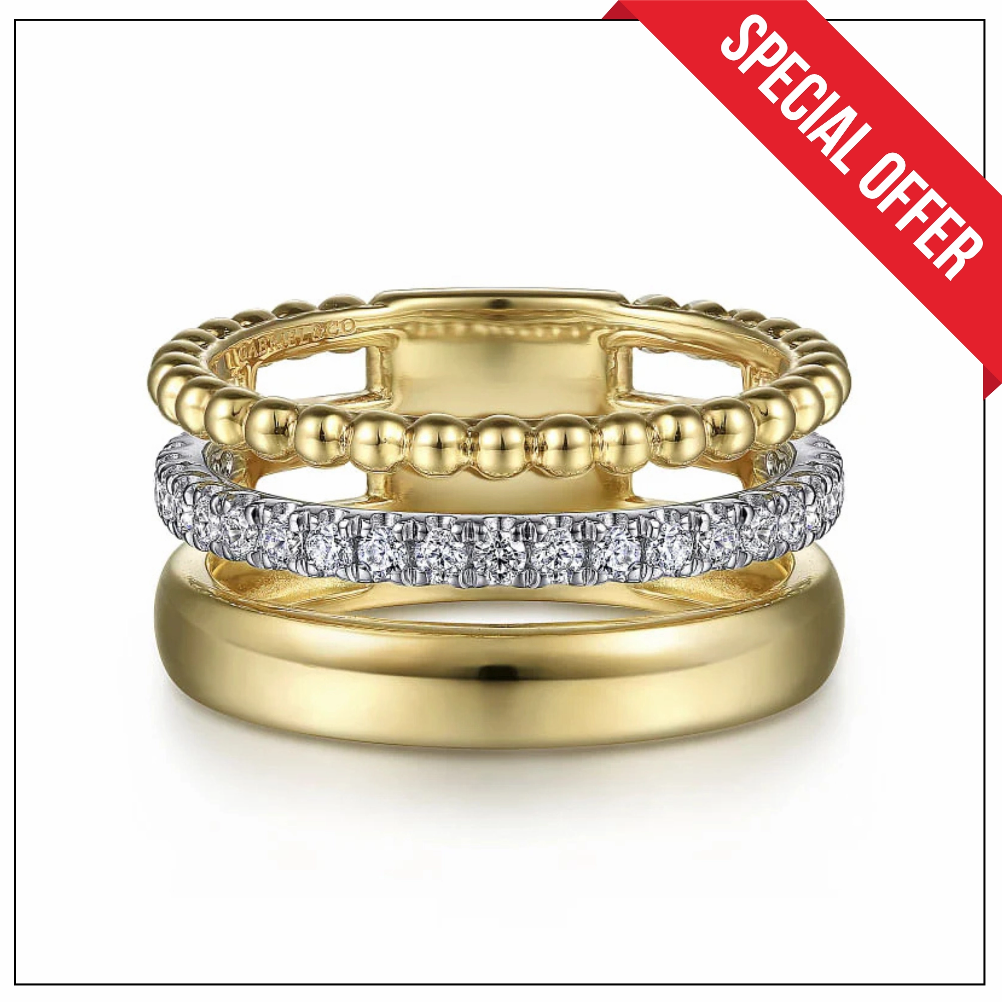 Soft feature Chic Glance 14K White-Yellow Gold Diamond Bujukan Easy Stackable Ring