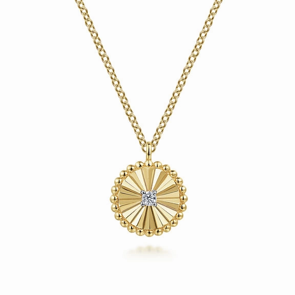 Gleaming Sparkle 14K White-Yellow Gold Diamond Cut Bujukan Diamond Cut Pendant Necklace