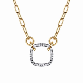 Classy Accent Timeless Contour 14K White Yellow Gold Open Cushion Shape Diamond Hollow Paperclip Chain Necklace