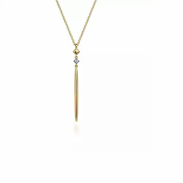 14K Yellow Gold .02cttw Diamond & Spike Drop Pendant Young Heart Enhancing Item