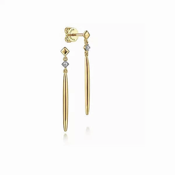 14K Yellow Gold .04cttw Diamond & Spike Drop Earrings Iconic Accent