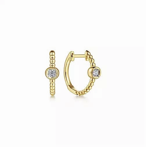 Minimal Daywear 14K Yellow Gold .08cttw Diamond Bujukan Huggie Earrings