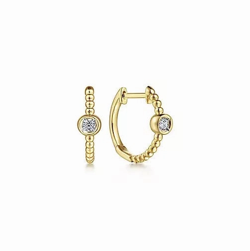 14K Yellow Gold .08cttw Diamond Bujukan Huggie Earrings Glittering Essential Office Ornament