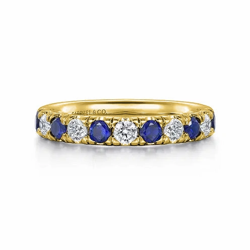 14K Yellow Gold 11 Stone Diamond and Sapphire Anniversary Band Minimal Radiance Eye-Catching Sparkle