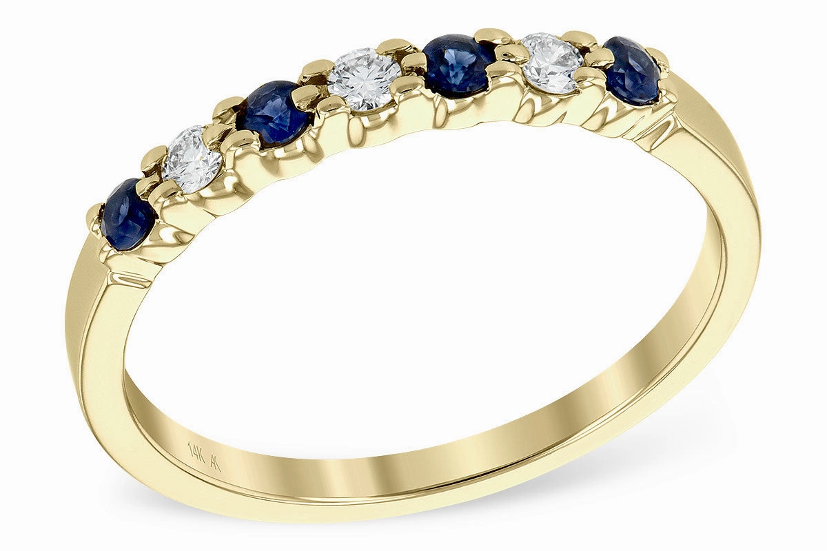 Essential Jewelry 14K Yellow Gold 1/4cttw Diamond And Blue Sapphire Anniversary Ring