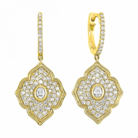 Custom Styling 14K Yellow Gold 1cttw Diamond Dangle Huggie Style Earrings