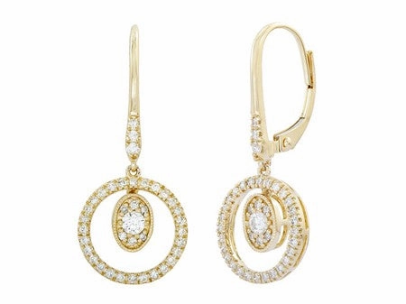 14K Yellow Gold .49cttw Diamond Circle Dangle Earrings Subtle Highlight