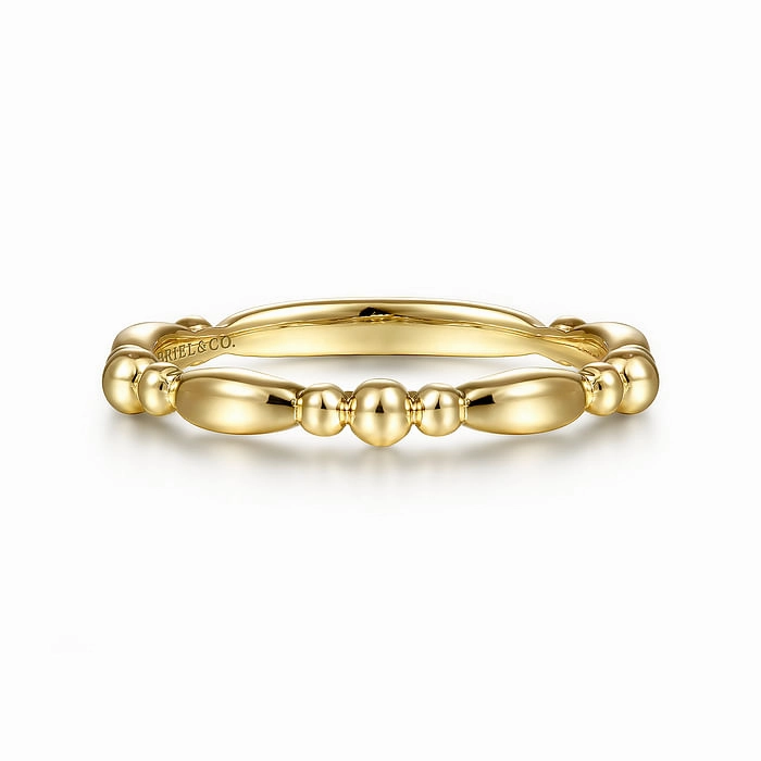 Refined Quality Radiant Highlight 14K Yellow Gold Alternating Bar and Bujukan Bead Stackable Ring