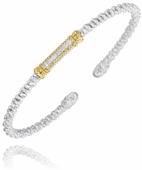 14K Yellow Gold and Sterling Silver Diamond Bangle Bracelet Premium Quality Handmade Beauty