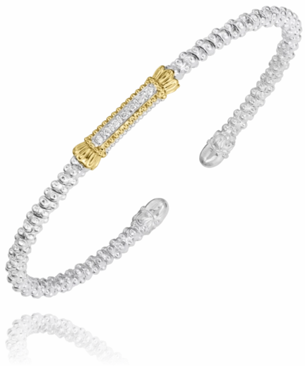 14K Yellow Gold and Sterling Silver Diamond Bangle Bracelet Premium Quality Handmade Beauty