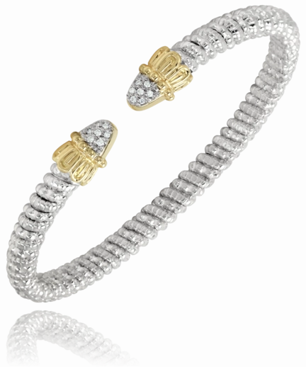 Sophisticated Detail Casual Accent 14K Yellow Gold and Sterling Silver Diamond Bangle Bracelet