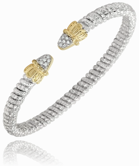 Sophisticated Detail Casual Accent 14K Yellow Gold and Sterling Silver Diamond Bangle Bracelet