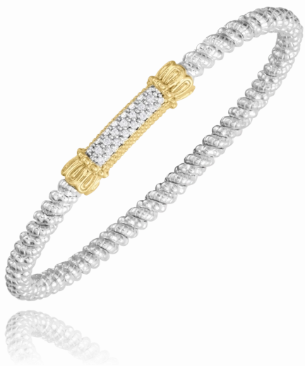 Contemporary Look Casual Look 14K Yellow Gold and Sterling Silver Diamond Bangle Bracelet