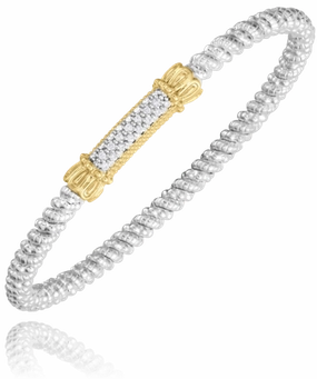 Contemporary Look Casual Look 14K Yellow Gold and Sterling Silver Diamond Bangle Bracelet