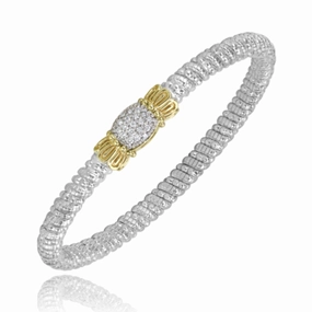 High-End Quality Daywear Fit 14K Yellow Gold and Sterling Silver Diamond Bangle Bracelet