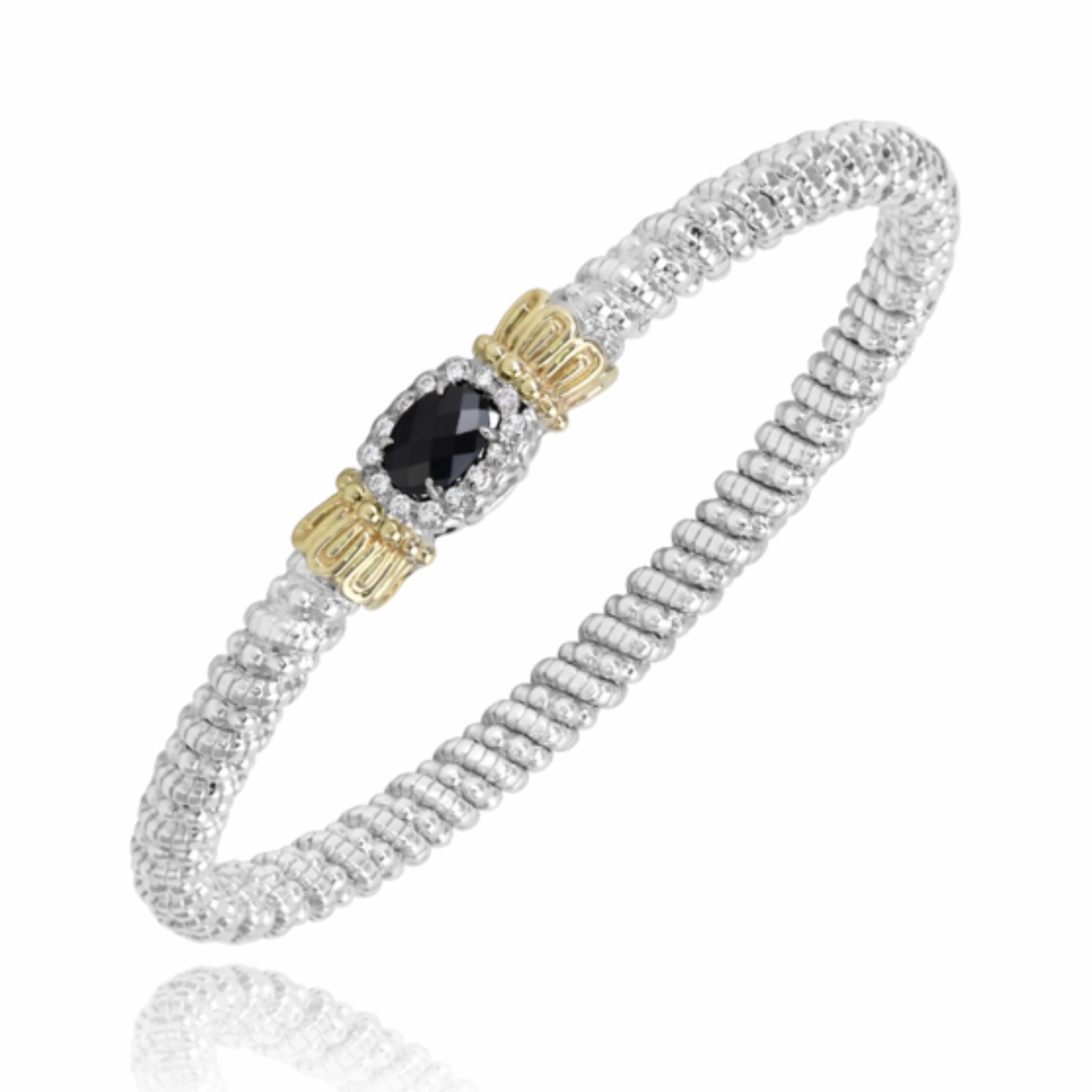 Everyday Set Contemporary Layer 14K Yellow Gold and Sterling Silver Diamond Bangle Bracelet
