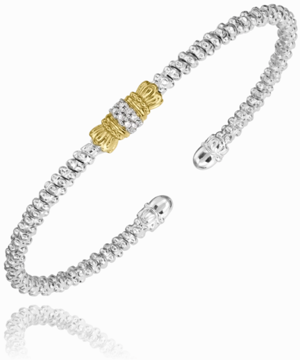 Distinctive Craft Opulent Craft 14K Yellow Gold and Sterling Silver Diamond Bangle Bracelet