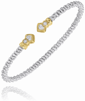 14K Yellow Gold and Sterling Silver Diamond Bangle Bracelet Comfort Mood Precious Treasures