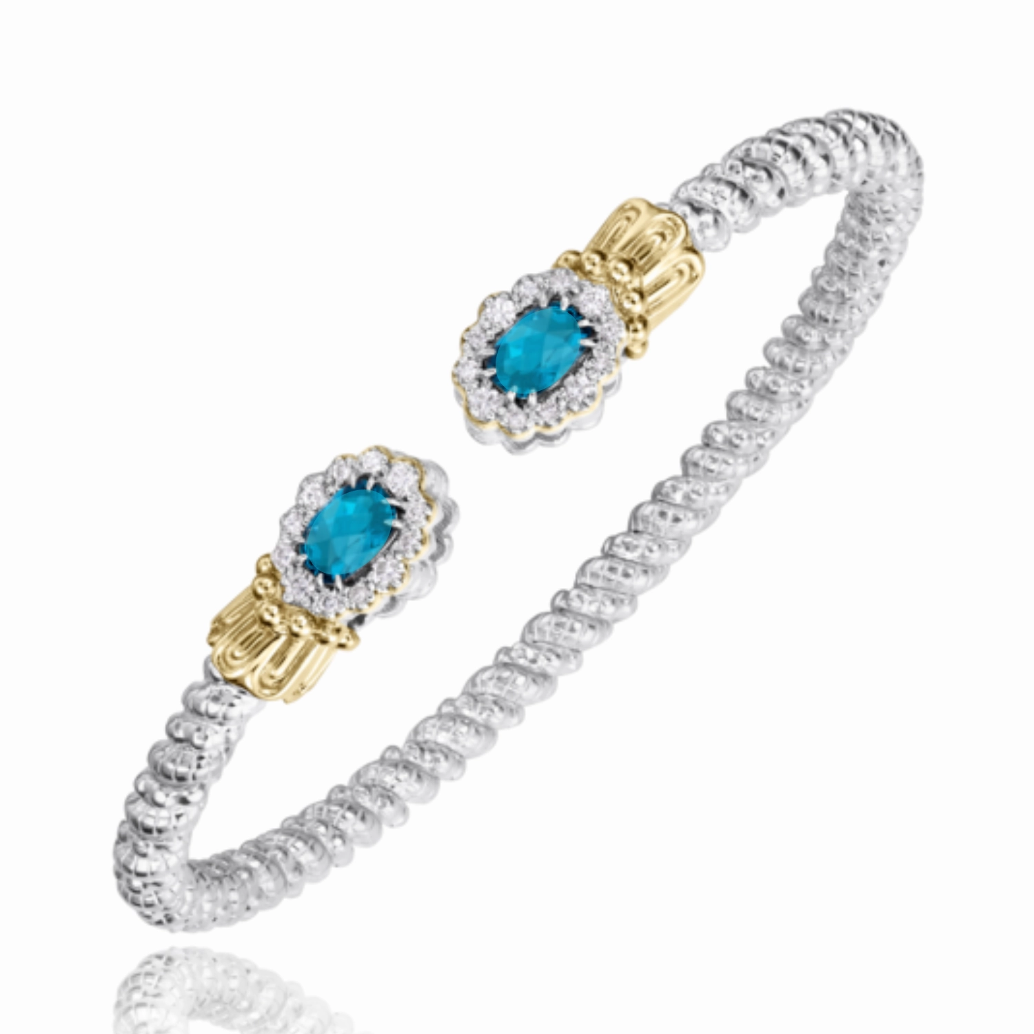 Sleek Charm 14K Yellow Gold and Sterling Silver Diamond Turquoise Bangle Bracelet