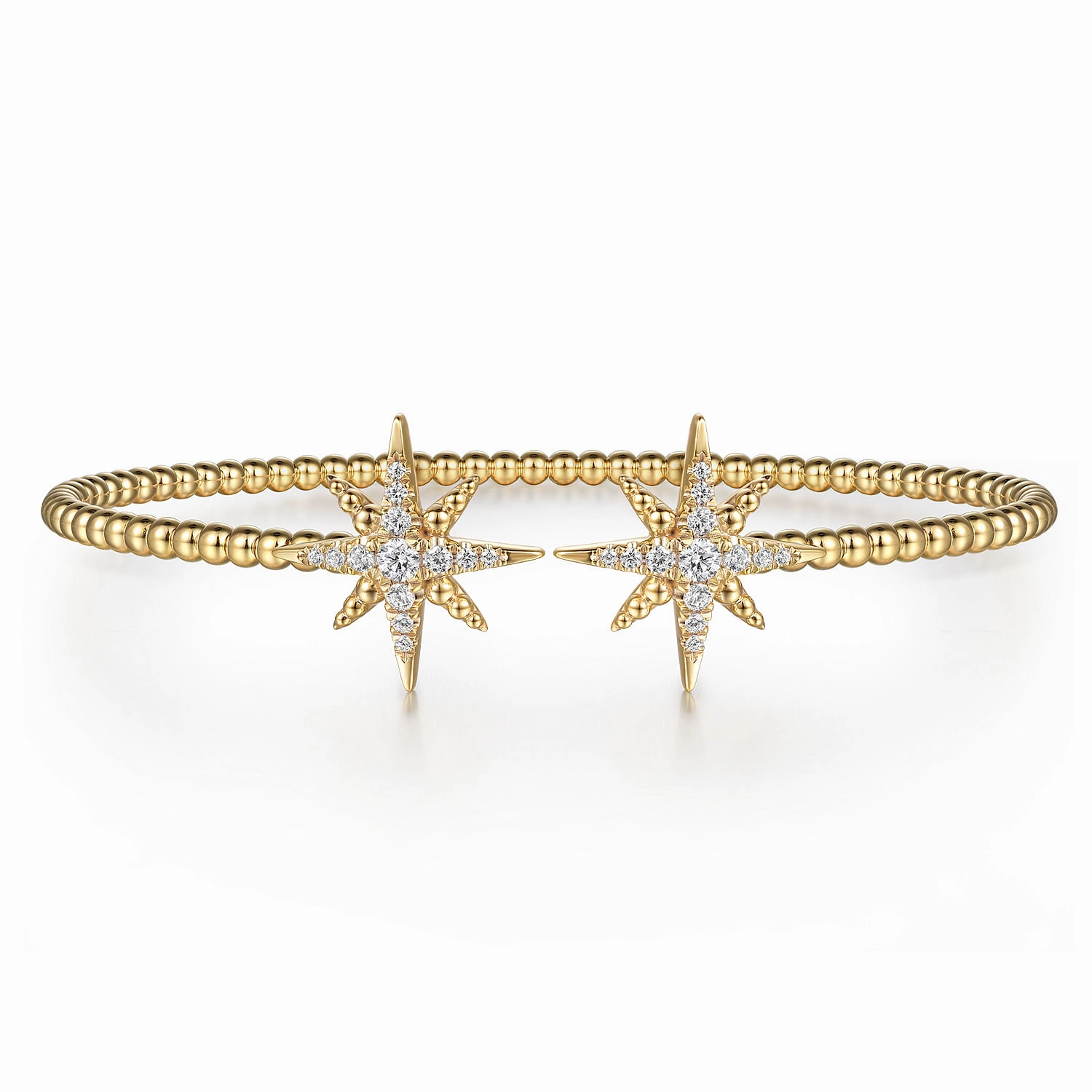 14K Yellow Gold Bujukan and Diamond Starburst Open Bangle Bracelet Instant Edge