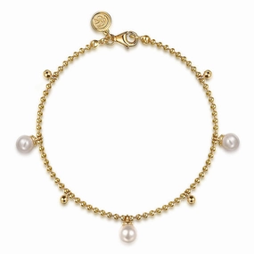 14K Yellow Gold Bujukan Beads and Pearl Droplet Bracelet Exclusive Appeal