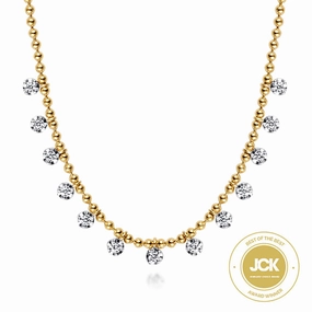 Lustrous Finish 14K Yellow Gold Bujukan Diamond Drop Station Necklace