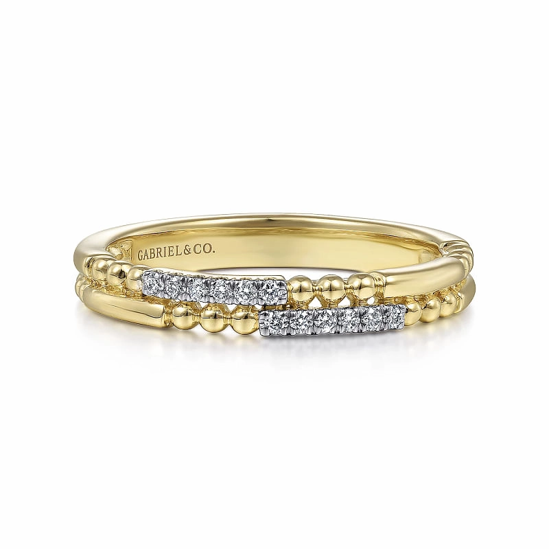 14K Yellow Gold Bujukan Diamond Stackable Ring Trendy Addition Classic Detail