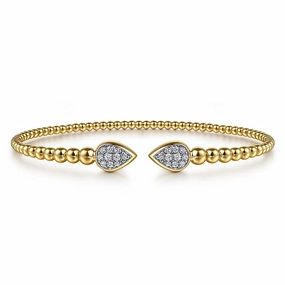 Timeless Jewelry Look 14K Yellow Gold Bujukan Pave Diamond Split Bangle Bracelet