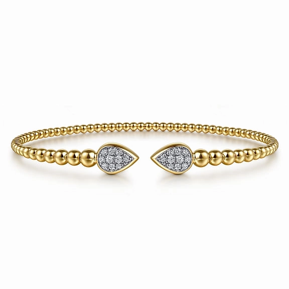 Timeless Jewelry Look 14K Yellow Gold Bujukan Pave Diamond Split Bangle Bracelet