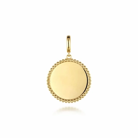 14K Yellow Gold Bujukan Round Personalized Medallion Pendant Clean Lines Chic Glance