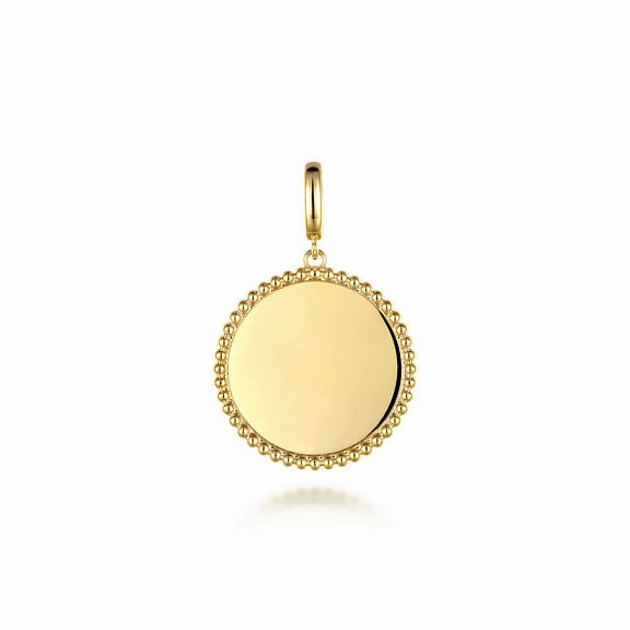 14K Yellow Gold Bujukan Round Personalized Medallion Pendant Clean Lines Chic Glance