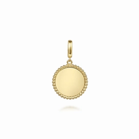 14K Yellow Gold Bujukan Round Personalized Medallion Pendant Versatile Shine Light Spark